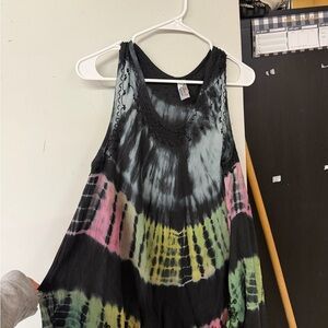 India Boutique Black and Gray Tie-Dye Embroidered Sleeveless Top